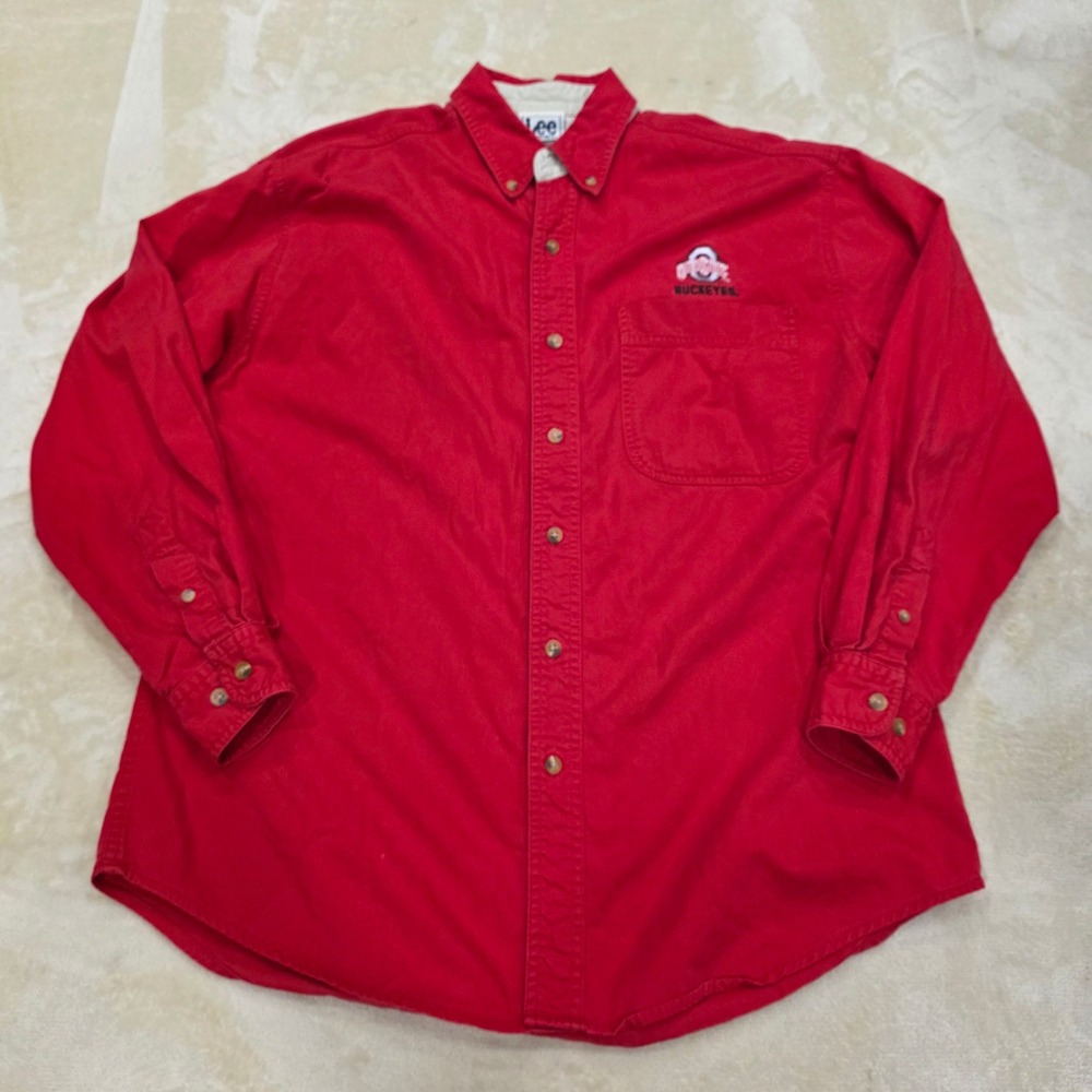 Vintage Lee Sport Ohio State Buckeyes Red Button Down Shirt Mens Medium Cotton